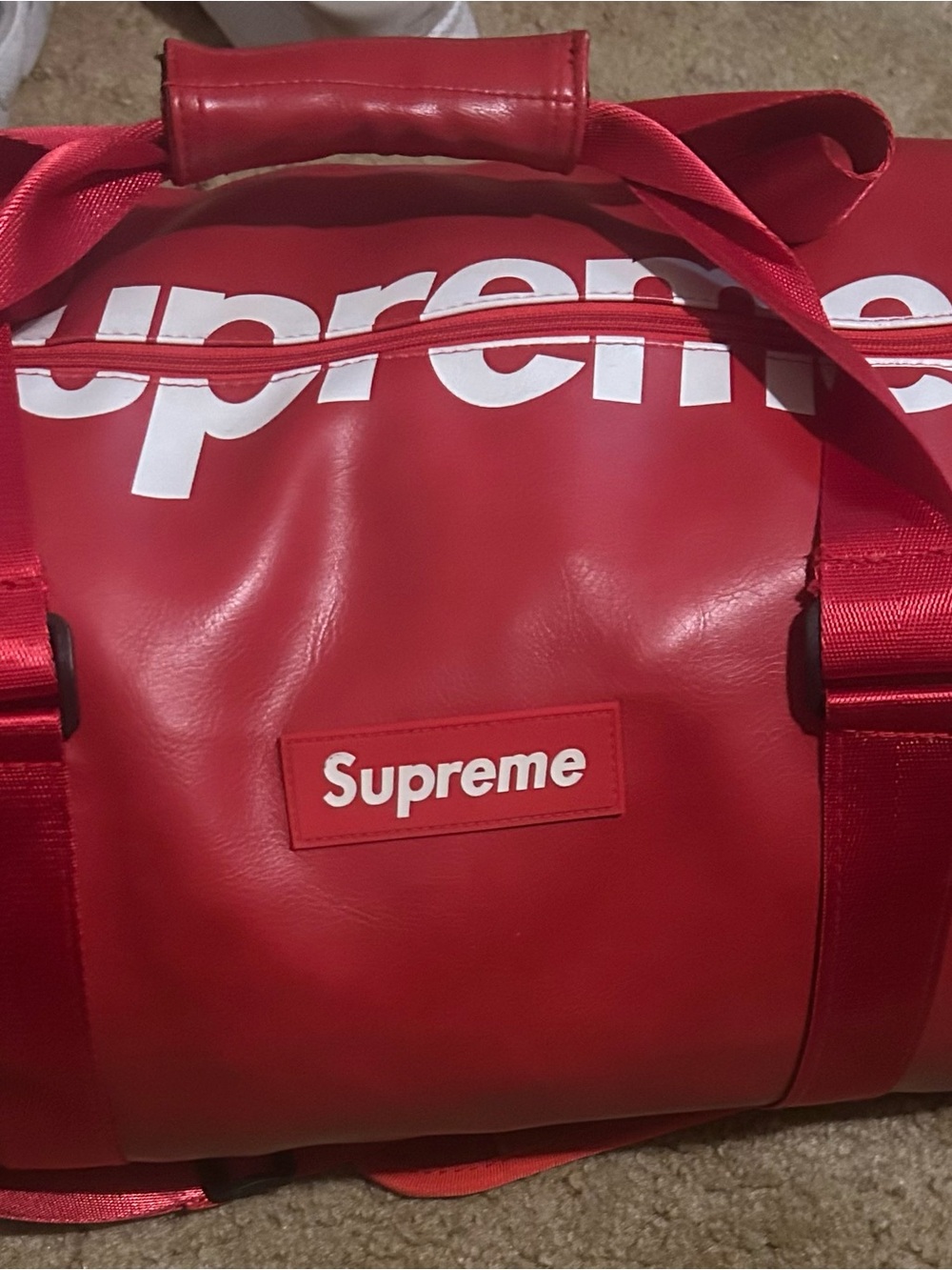Supreme Red Duffel Bag with White Logo - Picture 6 of 11